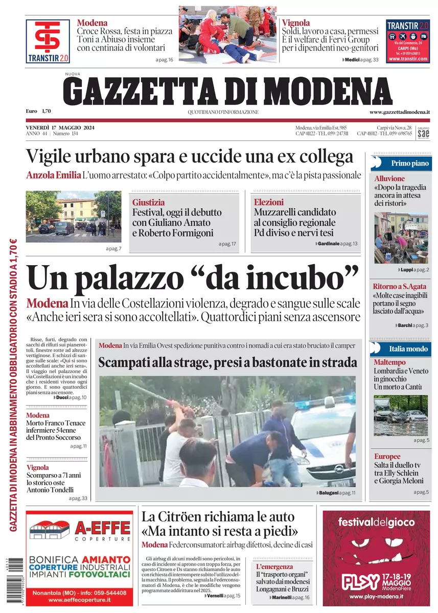 Prima-pagina-gazzetta di modena-oggi-edizione-del-2024-05-17